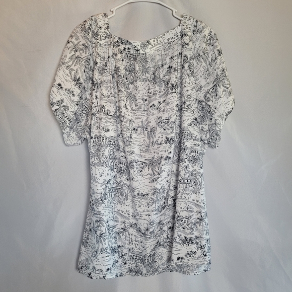 CJ Banks Women's Plus Size Vacation Print Square Neck Blouse Size 3X - Picture 7 of 9